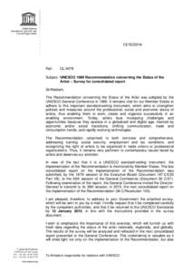 UNESCO 1980 Recommendation concerning the Status of the Artist - Survey for consolidated report; 2014
