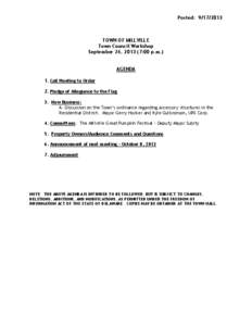 Posted: [removed]TOWN OF MILLVILLE Town Council Workshop September 24, [removed]:00 p.m.) AGENDA