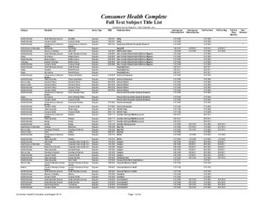 Consumer Health Complete Full Text Subject Title List (Academic Journal, Magazine, Trade Publication, etc.) Category