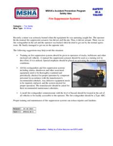 Mine Safety and Health Administration (MSHA) - MSHA’s Accident Prevention Program – Safety Idea - Fire Suppression Systems