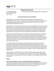 NEWS RELEASE For Immediate Release 2012FOR0142[removed]Aug. 22, 2012  Ministry of Forests, Lands and Natural Resource Operations
