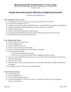 Manchester Community College[removed]Front Street, Manchester, NH[removed]P: ([removed]F: ([removed]www.mccnh.edu  Student Information System (SIS) Setup & Registering Checklist