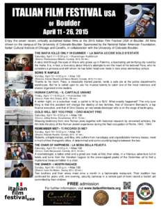 ITALIAN FILM FESTIVAL USA OF Boulder  April, 2015