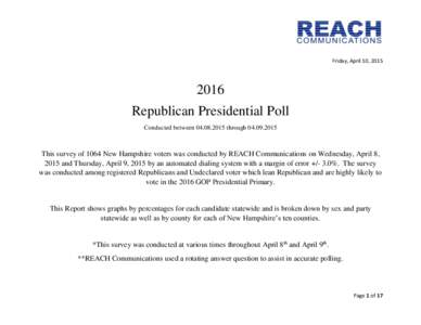 Friday, April 10, Republican Presidential Poll Conducted betweenthrough