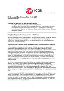 2013 Annual Conference, New York, USA Discussion Paper Regional perspectives on approaches to gender  