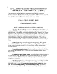 LOCAL COURT RULES OF THE SUPERIOR COURT