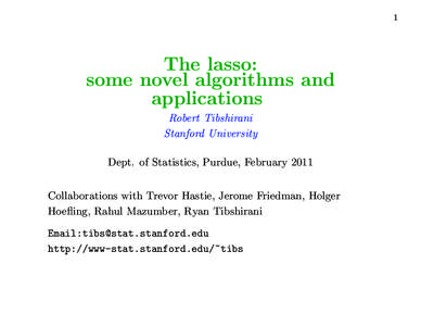 1  The lasso: some novel algorithms and applications Robert Tibshirani