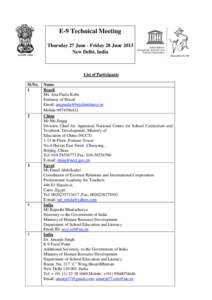 E-9 Technical Meeting Thursday 27 June - Friday 28 June 2013 New Delhi, India List of Participants Sl.No.