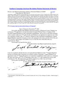 Southern Campaign American Revolution Pension Statements & Rosters Bounty Land Warrant information relating to Rowland Madison VAS469 Transcribed by Will Graves vsl 1VA 1 13