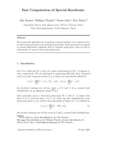 Polynomials / Computer algebra / Algebra / Symmetric functions / Symmetric polynomial / Finite field / Irreducible polynomial / Elementary symmetric polynomial / XTR / Resultant / Splitting circle method / Factorization of polynomials over finite fields