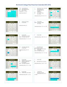 Richmond College Prep Preschool CalendarW Th