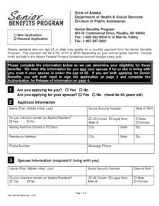 State of Alaska Department of Health & Social Services Division of Public Assistance New Application Renewal Application