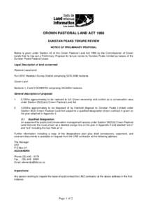 Crown Pastoral-Tenure Review-Dunstan Peaks-Preliminary Proposal-Advertisement