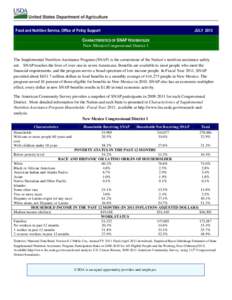 Food and Nutrition Service, Office of Policy Support  JULY 2013 CHARACTERISTICS OF SNAP HOUSEHOLDS New Mexico Congressional District 1