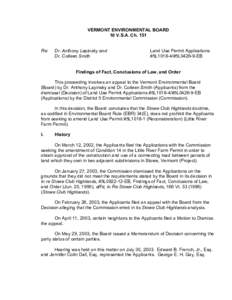 VERMONT ENVIRONMENTAL BOARD 10 V.S.A. Ch. 151 Re: Dr. Anthony Lapinsky and Dr. Colleen Smith