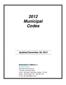 2012 Municipal Codes Updated December 28, 2012