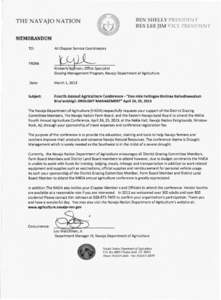 BEN SHELLY PRESIDENT REX LEE JIM VICE PRESIDENT THE NAVAJO NATION MEMORANDUM TO: