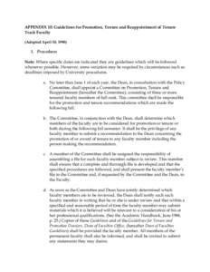 APPENDIX 10: Guidelines for Promotion, Tenure and Reappointment of Tenure Track Faculty (Adopted April 30, [removed]Procedures Note: Where specific dates are indicated they are guidelines which will be followed