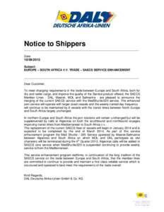 Notice to Shippers ______________________________________________________________________ Date: [removed]Subject: