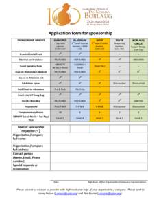 Application form for sponsorship SPONSORSHIP BENEFIT DIAMOND  GOLD