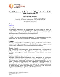 Sex Differences in the Development of Aggression From Early Childhood to Adulthood