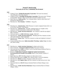 Donald D. Blankenship Outreach, In-service, Community Involvement 2009 • • •