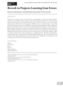 Surveying and Built Environment Vol 18 (2), 47-58 December 2007 ISSN[removed]Rework in Projects: Learning from Errors Ekambaram Palaneeswaran¹ and Muthukaruppan Ramanathan² and Chi-ming Tam³  ABSTRACT