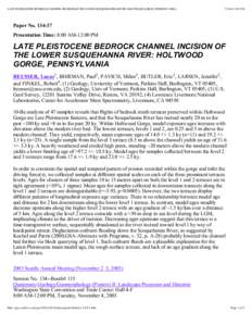 LATE PLEISTOCENE BEDROCK CHANNEL INCISION OF THE LOWER SUSQUEHANNA RIVER: HOLTWOOD GORGE, PENNSYLVANIA[removed]:49 PM Paper No[removed]Presentation Time: 8:00 AM-12:00 PM