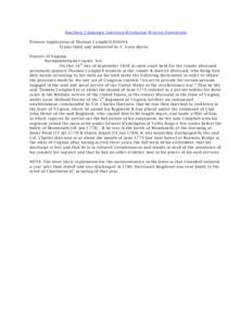 Southern Campaign American Revolution Pension Statements Pension Application of Thomas Campbell S39294 Transcribed and annotated by C. Leon Harris District of Virginia Northumberland County Sct. On this 14 th day of Sept