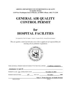 General Air Quality Control Permit for Hospital Facilities