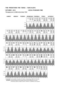 TIDE PREDICTIONS FOR TONGA – NUKU’ALOFA OCTOBER – 2014 LOCAL STANDARD TIME  Tide gauge zero is[removed]metres below TON1