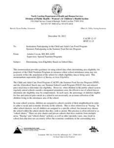 North Carolina Department of Health and Human Services  Division of Public Health – Women’s & Children’s Health Section 1914 Mail Service Center • Raleigh, North Carolina[removed]Tel[removed] • Fax 919-8