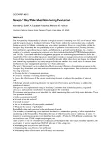 SCCWRP #815  Newport Bay Watershed Monitoring Evaluation Kenneth C. Schiff, A. Elizabeth Fetscher, Marlene M. Hanken Southern California Coastal Water Research Project, Costa Mesa, CA 92626