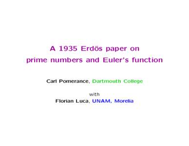 A 1935 Erd˝ os paper on prime numbers and Euler’s function