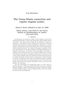 Ivan Barrientos  The Gauss-Manin connection and regular singular points. Master’s thesis, defended on July 1st, 2009 Thesis advisor: Jo˜