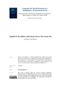 Languages for Special Purposes in a Multilingual, Transcultural World Proceedings of the 19th European Symposium on Languages for Special Purposes, 8-10 July 2013, Vienna, Austria http://lsp2013.univie.ac.at/proceedings