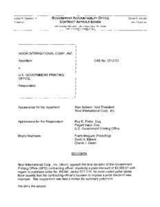 Noor International Corp., Inc. (Appellant) v. U.S. Government Printing Office (Respondent), CAB No[removed]