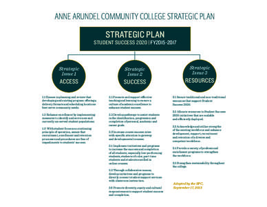 Anne Arundel Community College Strategic Plan  Strategic plan Student Success 2020 | FY2015-2017