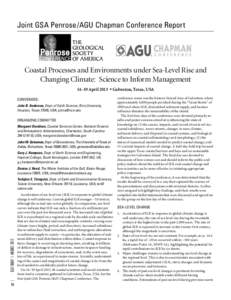 Joint GSA Penrose/AGu Chapman Conference Report  Coastal Processes and Environments under Sea-Level Rise and Changing Climate: Science to Inform Management 14–19 April 2013 • Galveston, Texas, USA CONVENERS: