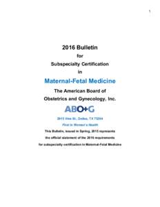 Bulletin for Subspecialty Certification in