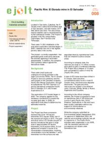 January 16, Page 1  Pacific Rim: El Dorado mine in El Salvador EJOLT Fact sheet
