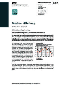 KOF Konjunkturforschungsstelle ETH Zürich WEH D 4 Weinbergstrasse[removed]Zürich