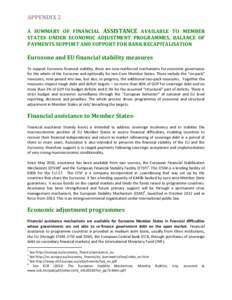 APPENDIX 2 A SUMMARY OF FINANCIAL ASSISTANCE AVAILABLE TO MEMBER STATES UNDER ECONOMIC ADJUSTMENT PROGRAMMES, BALANCE OF PAYMENTS SUPPORT AND SUPPORT FOR BANK RECAPITALISATION  Eurozone and EU financial stability measure