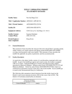 TITLE V OPERATING PERMIT STATEMENT OF BASIS Facility Name:  Neo San Diego LLC