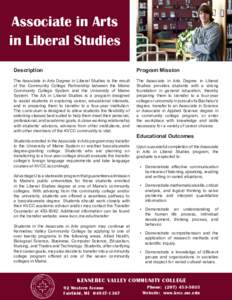 Associate in Arts in Liberal Studies Description Program Mission