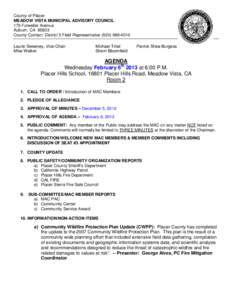 County of Placer MEADOW VISTA MUNICIPAL ADVISORY COUNCIL 175 Fulweiler Avenue Auburn, CA[removed]County Contact: District 5 Field Representative[removed]Laurie Sweeney, Vice-Chair