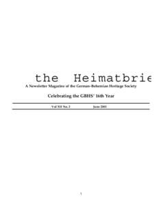 the  Heimatbrie A Newsletter Magazine of the German-Bohemian Heritage Society