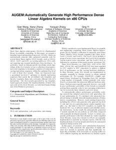 AUGEM:Automatically Generate High Performance Dense Linear Algebra Kernels on x86 CPUs Qian Wang, Xianyi Zhang