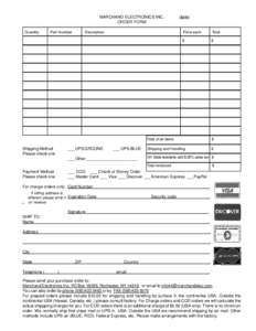 MARCHAND ELECTRONICS INC. ORDER FORM Quantity