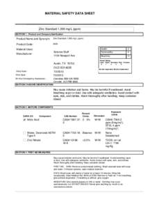 MATERIAL SAFETY DATA SHEET  Zinc Standard 1,000 mg/L (ppm) SECTION 1 . Product and Company Idenfication  Product Name and Synonym: